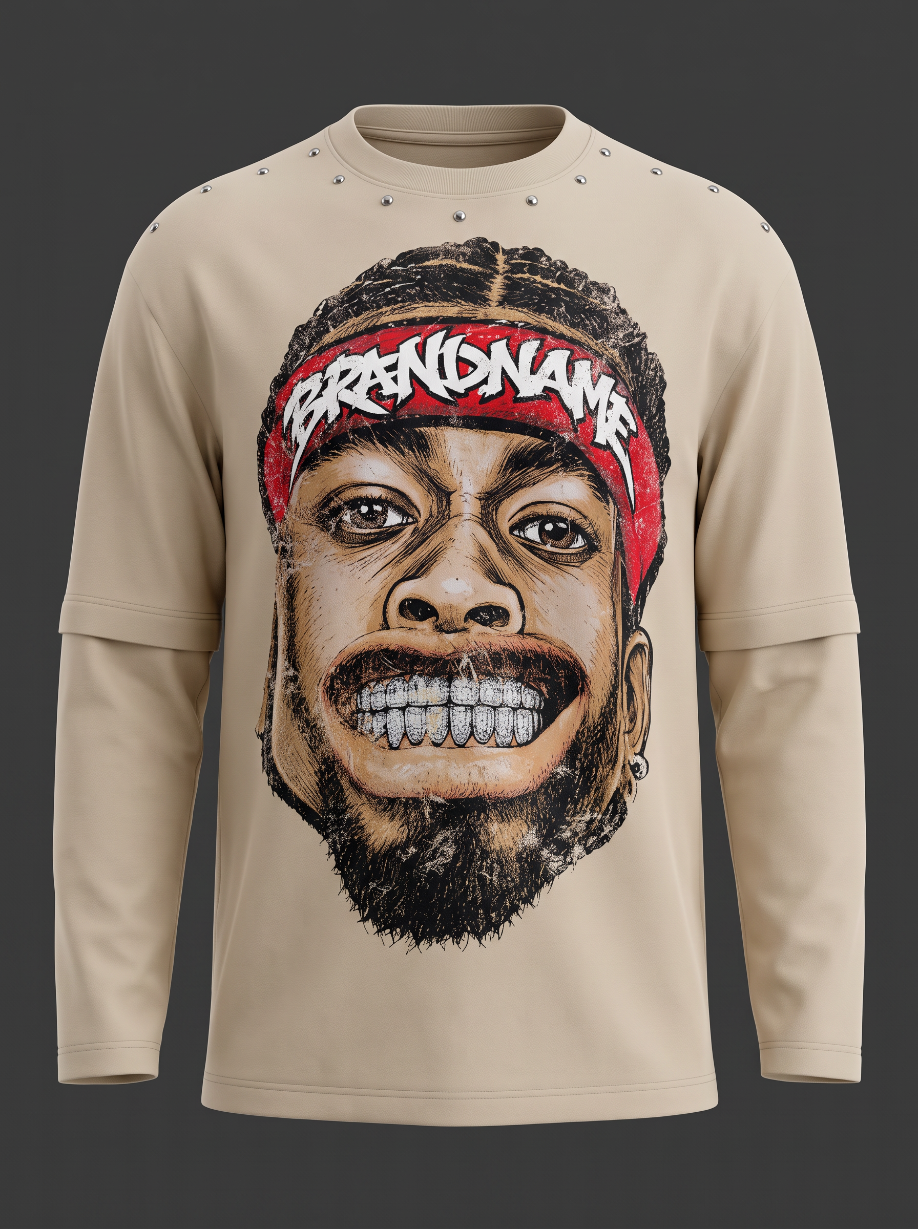 Maglia beige stampa volto