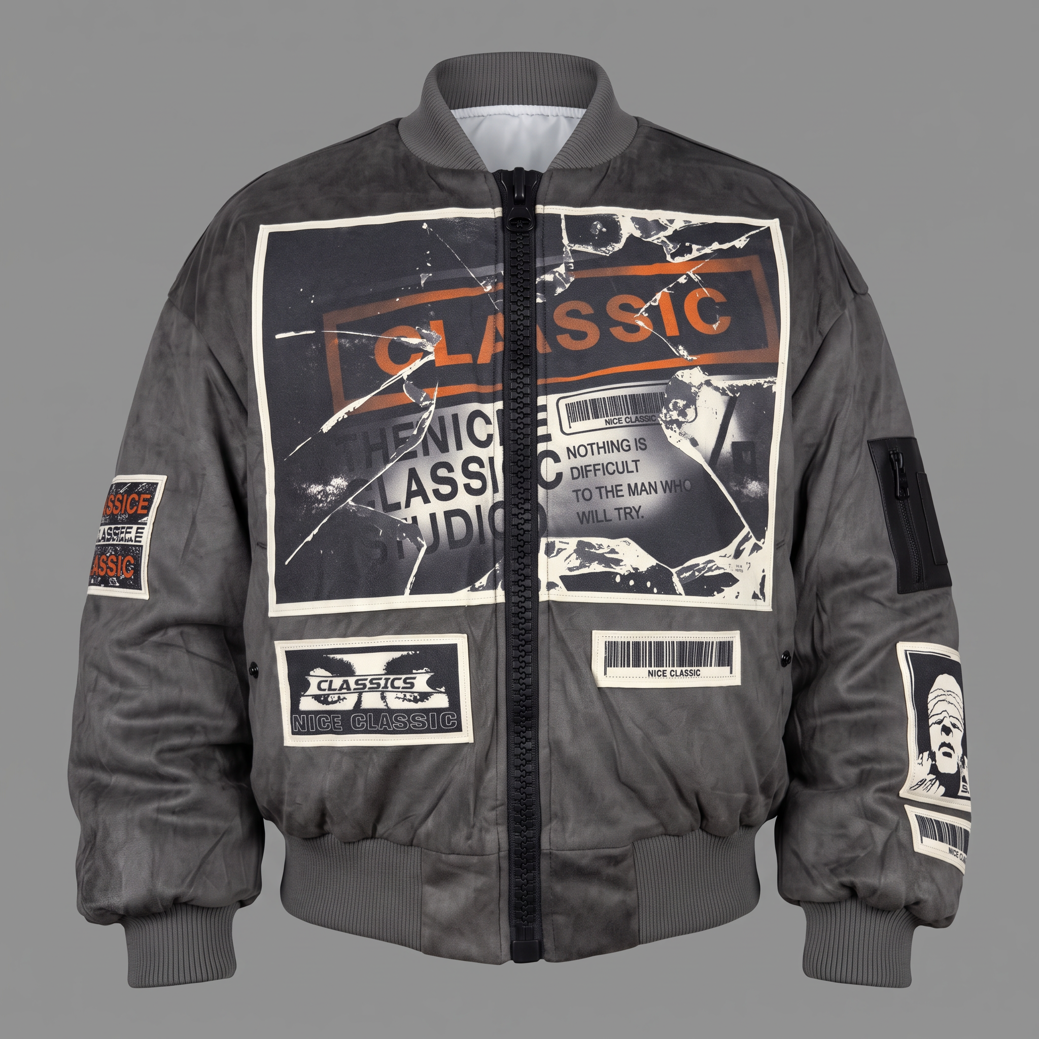 Bomber grigio con stampe Classic